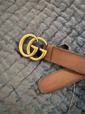 Gucci Brown Leather Belt with Gold Double G Buckle